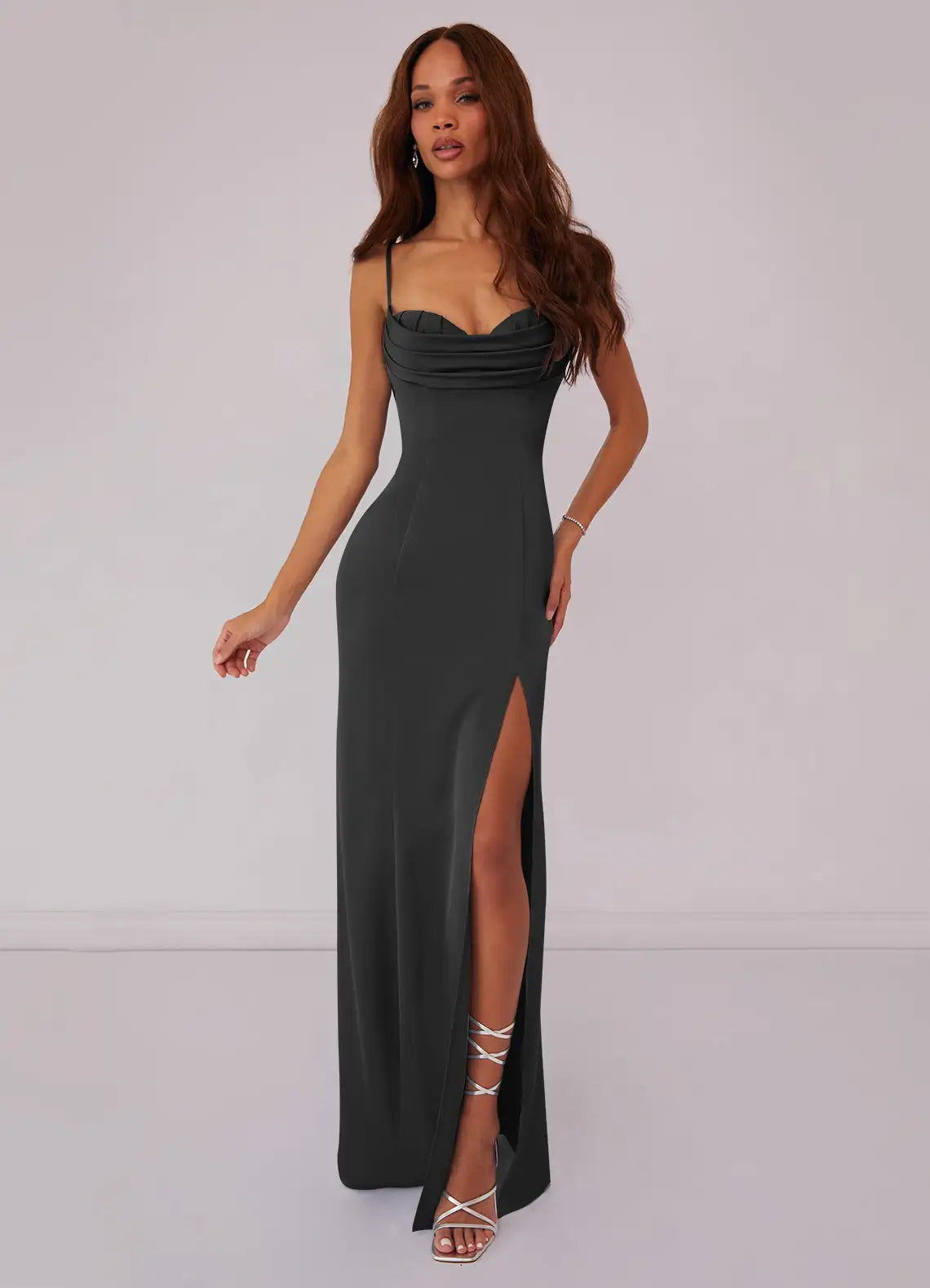 Sheath Spaghetti Strap Satin High Slit Floor-Length Wedding Dress - Chloe Dress