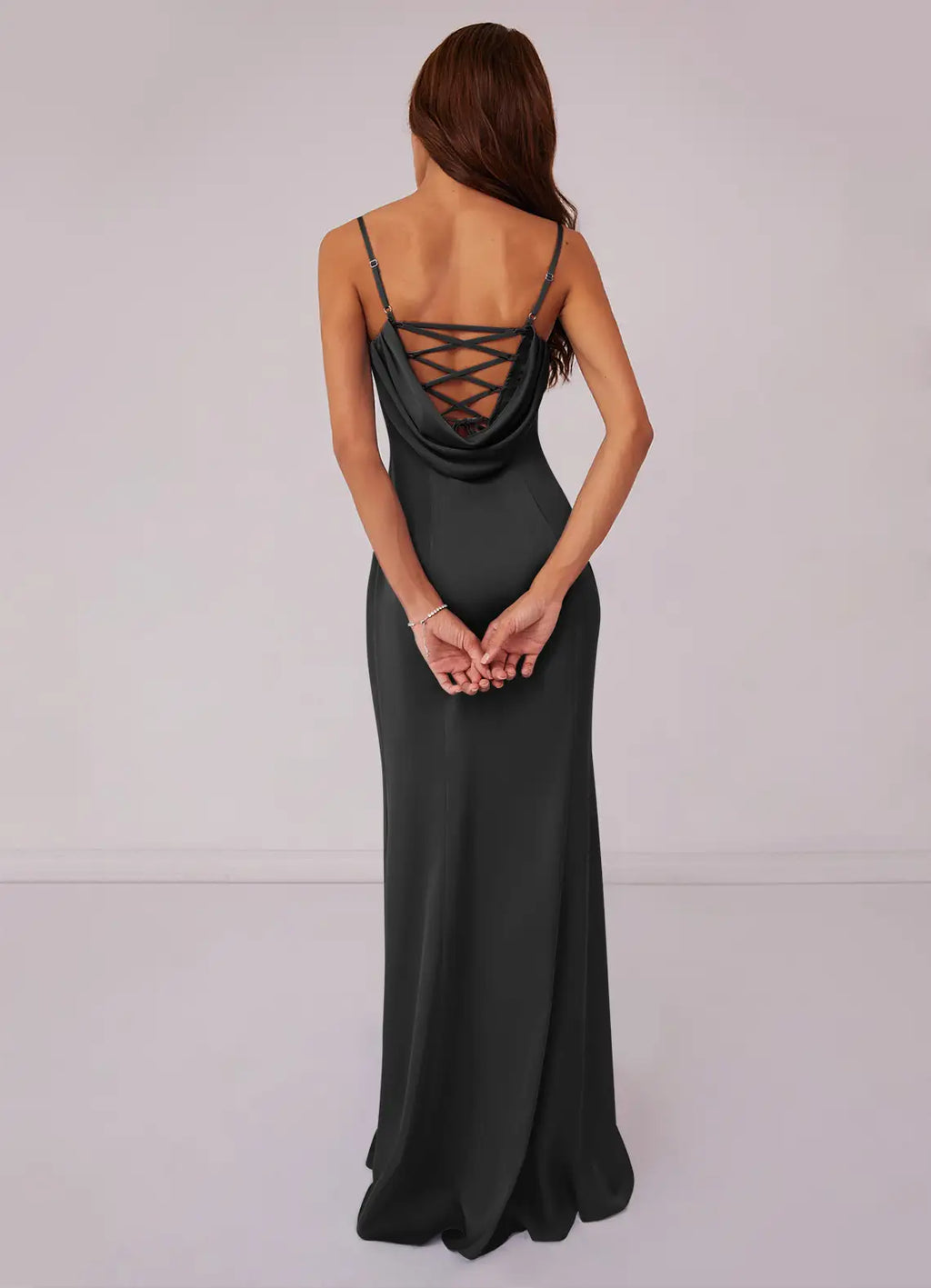 Sheath Spaghetti Strap Satin High Slit Floor-Length Wedding Dress - Chloe Dress