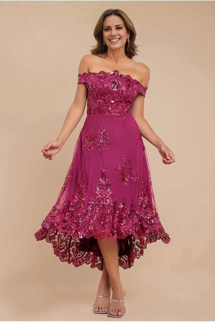 Off-Shoulder Lace Sleeveless Midi Dress - Chloe Dress