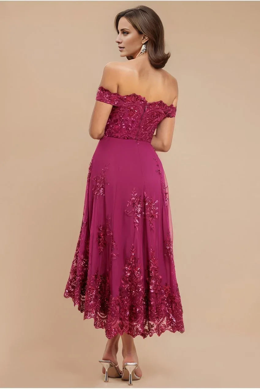 Off-Shoulder Lace Sleeveless Midi Dress - Chloe Dress