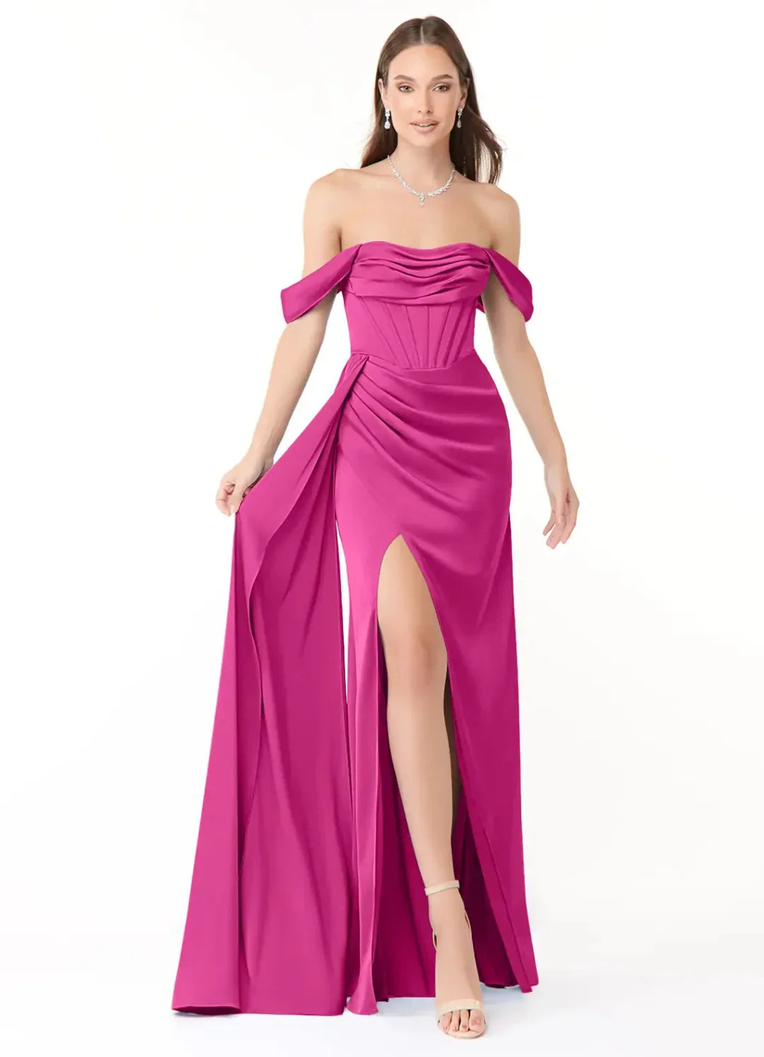 Sheath Satin Open Back High Slit Floor-Length Wedding Dress - Chloe Dress