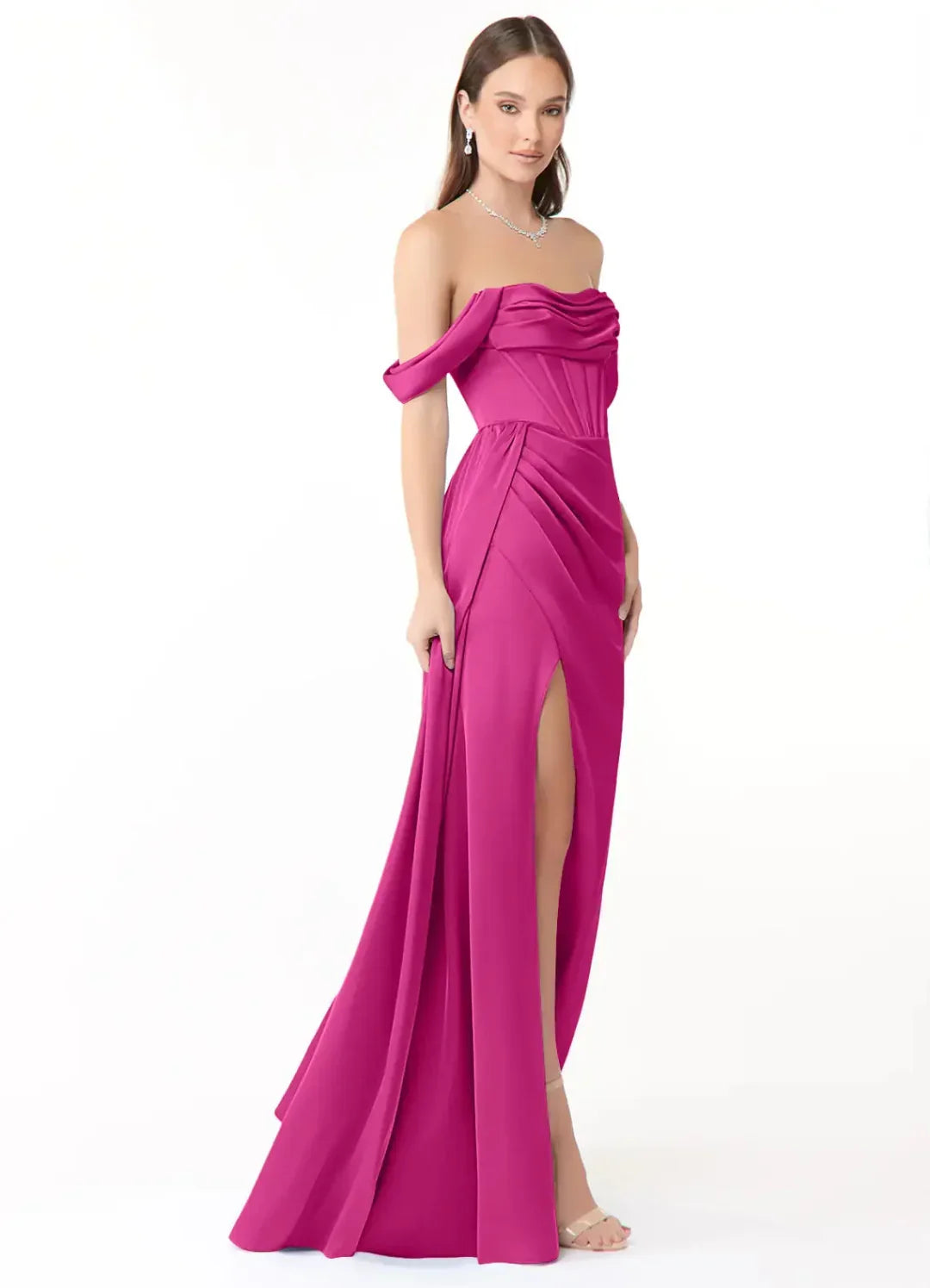 Sheath Satin Open Back High Slit Floor-Length Wedding Dress - Chloe Dress