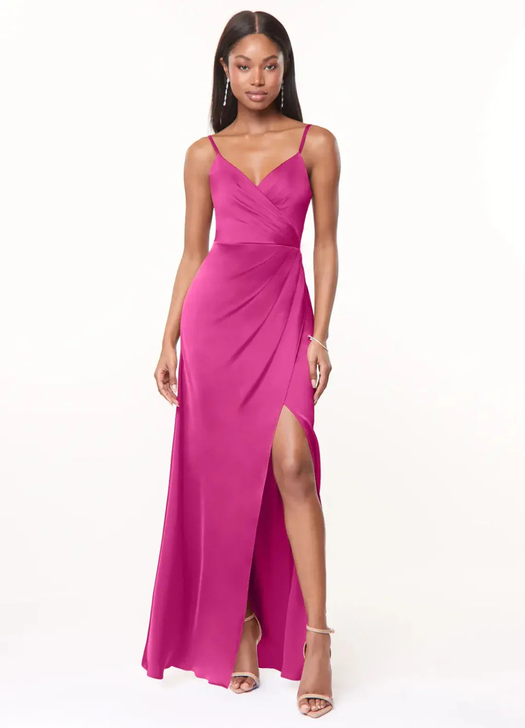 Sheath V-Neck Satin High Slit Floor-Length Wedding Dress - Chloe Dress