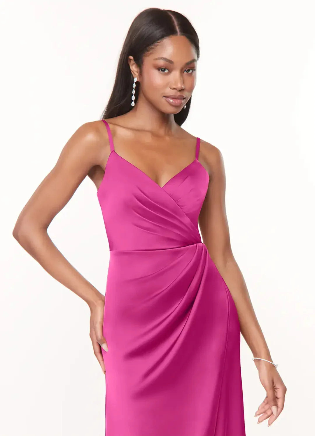 Sheath V-Neck Satin High Slit Floor-Length Wedding Dress - Chloe Dress