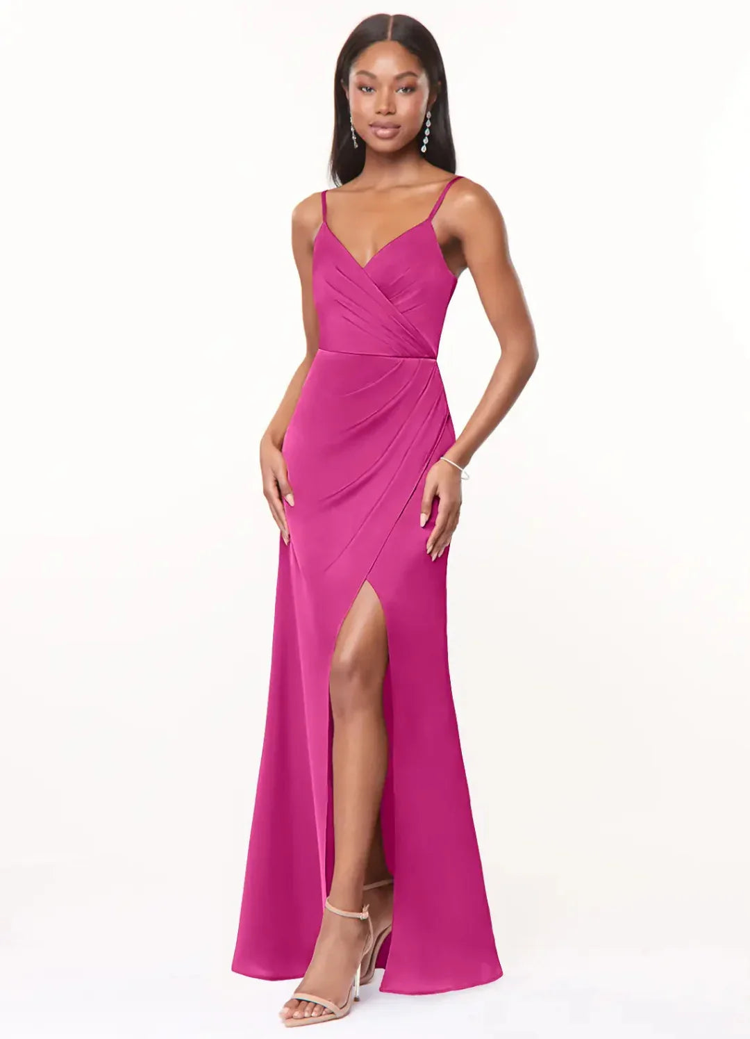 Sheath V-Neck Satin High Slit Floor-Length Wedding Dress - Chloe Dress