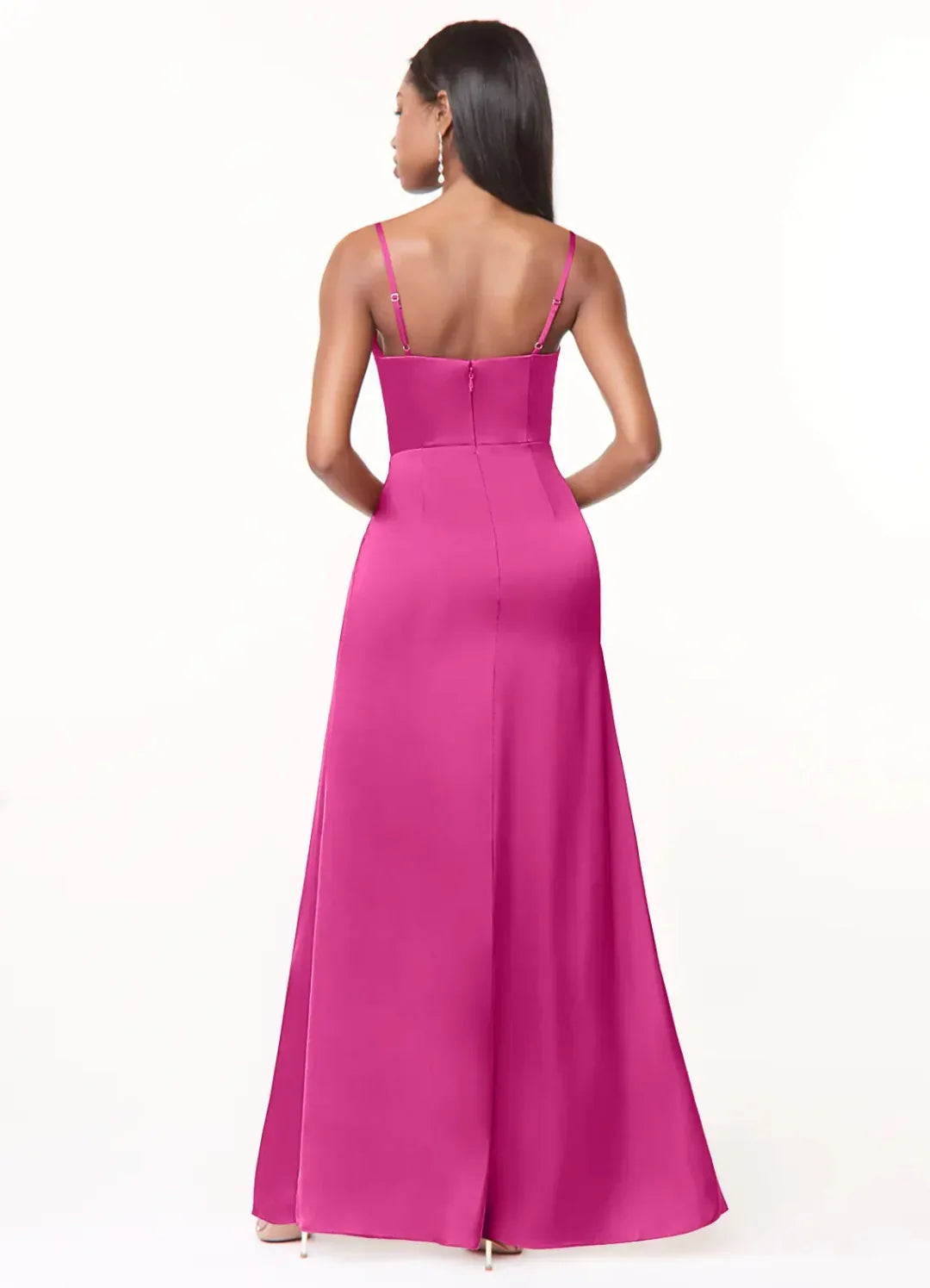 Sheath V-Neck Satin High Slit Floor-Length Wedding Dress - Chloe Dress