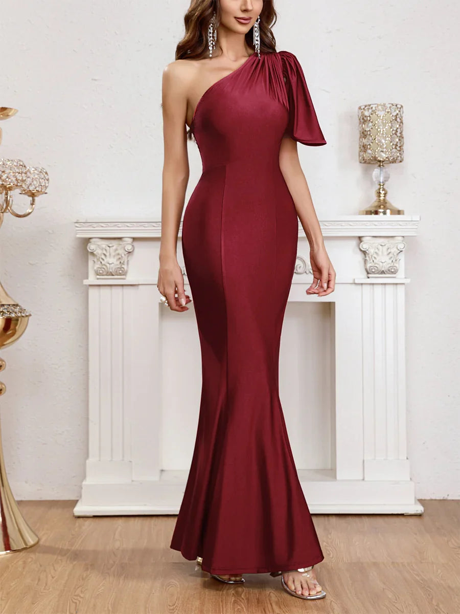 Wine One-Shoulder Evening Gown - Chloe Dress