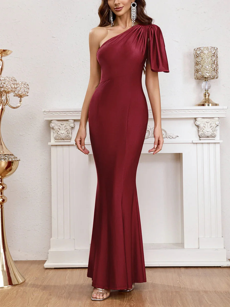 Wine One-Shoulder Evening Gown - Chloe Dress