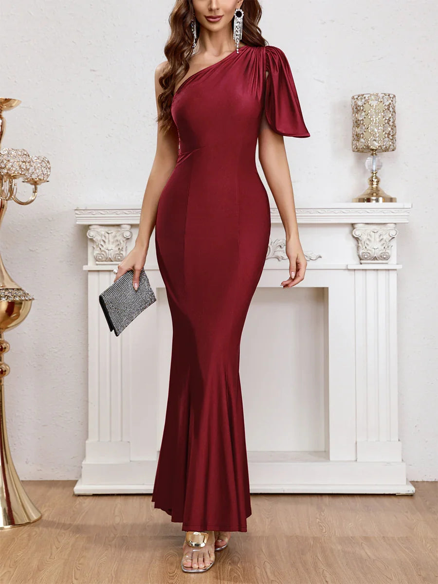 Wine One-Shoulder Evening Gown - Chloe Dress