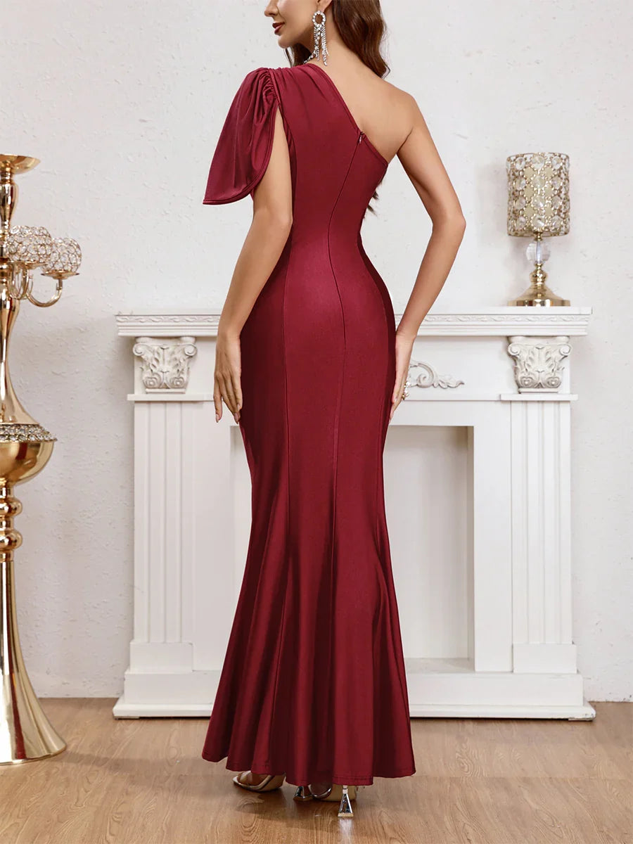 Wine One-Shoulder Evening Gown - Chloe Dress