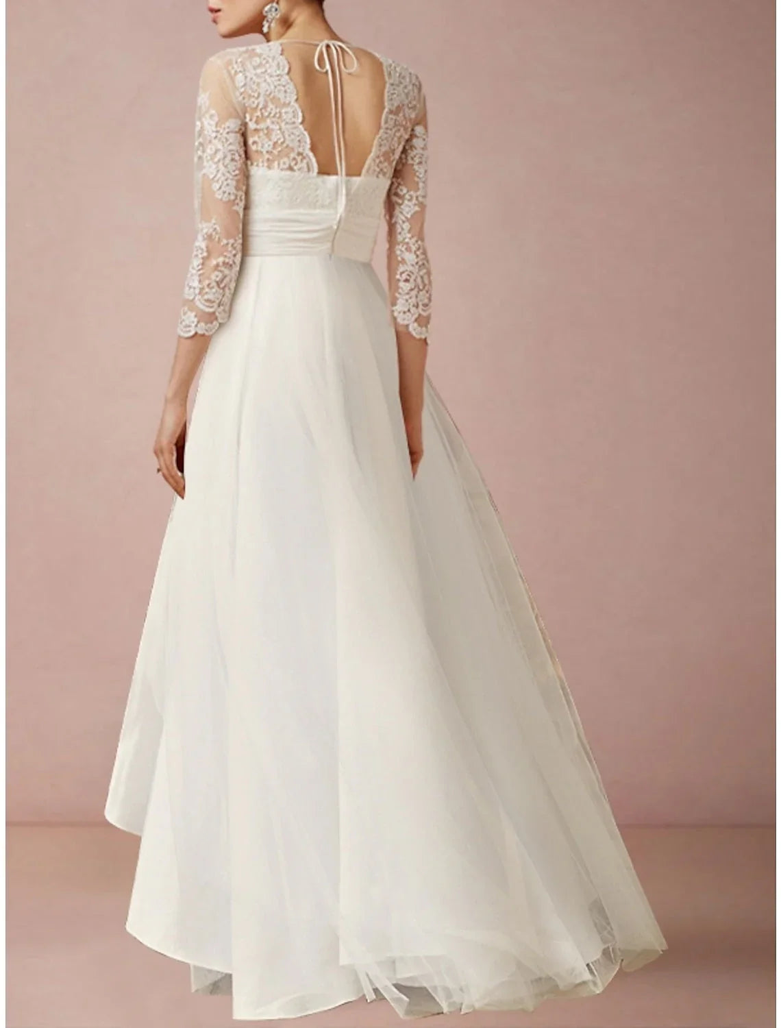 A-Line V-Neck Lace Asymmetric Wedding Dress - Chloe Dress