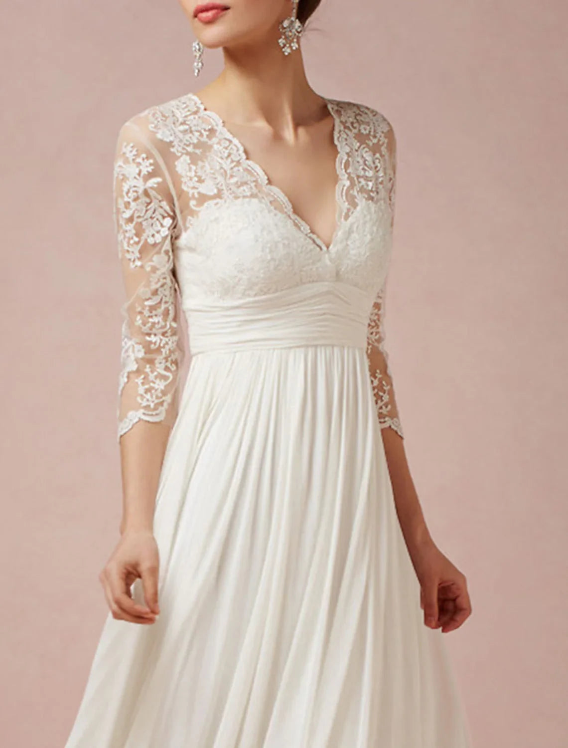 A-Line V-Neck Lace Asymmetric Wedding Dress - Chloe Dress