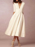 A-Line V-Neck Tea-Length Wedding Dress - Chloe Dress