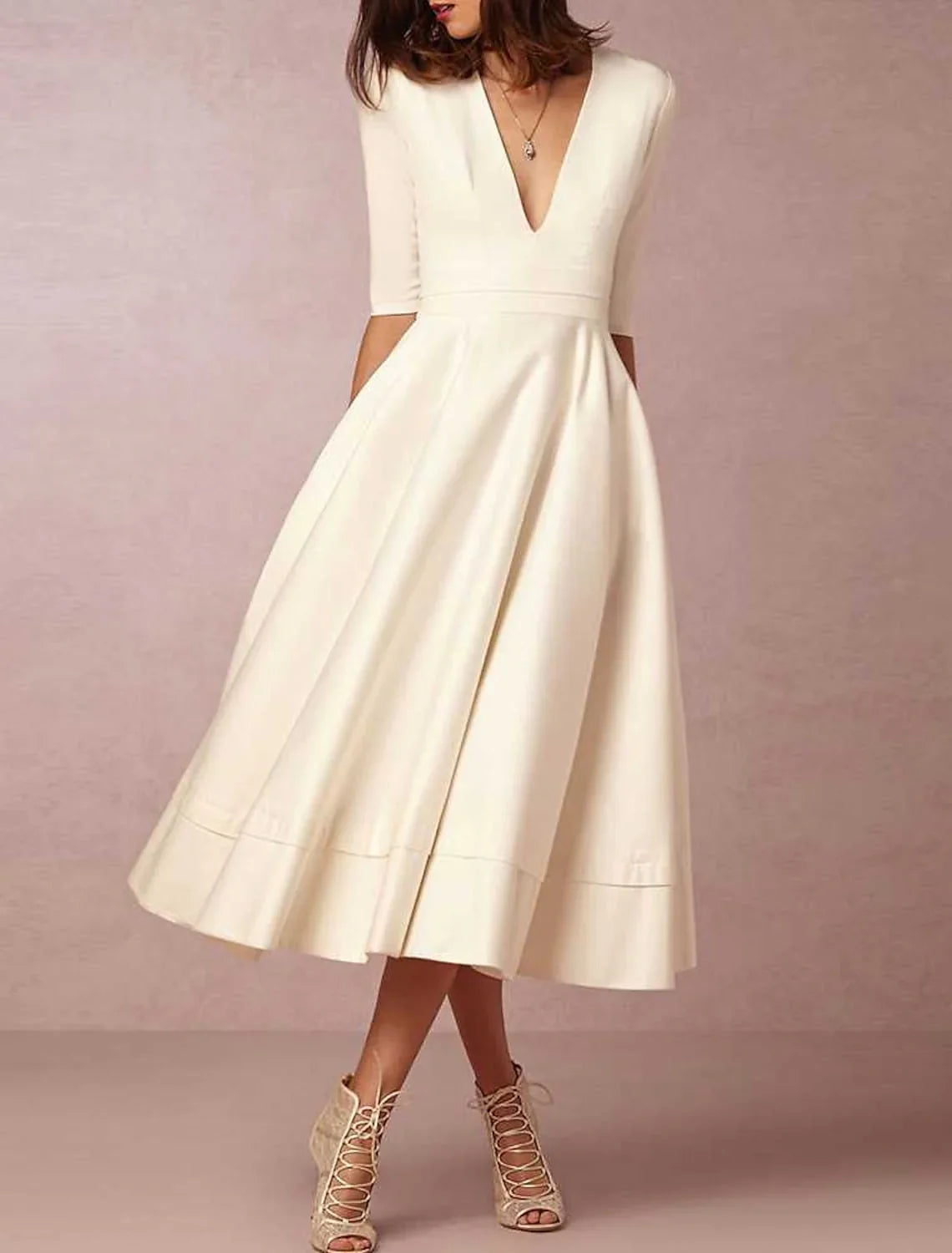 A-Line V-Neck Tea-Length Wedding Dress - Chloe Dress
