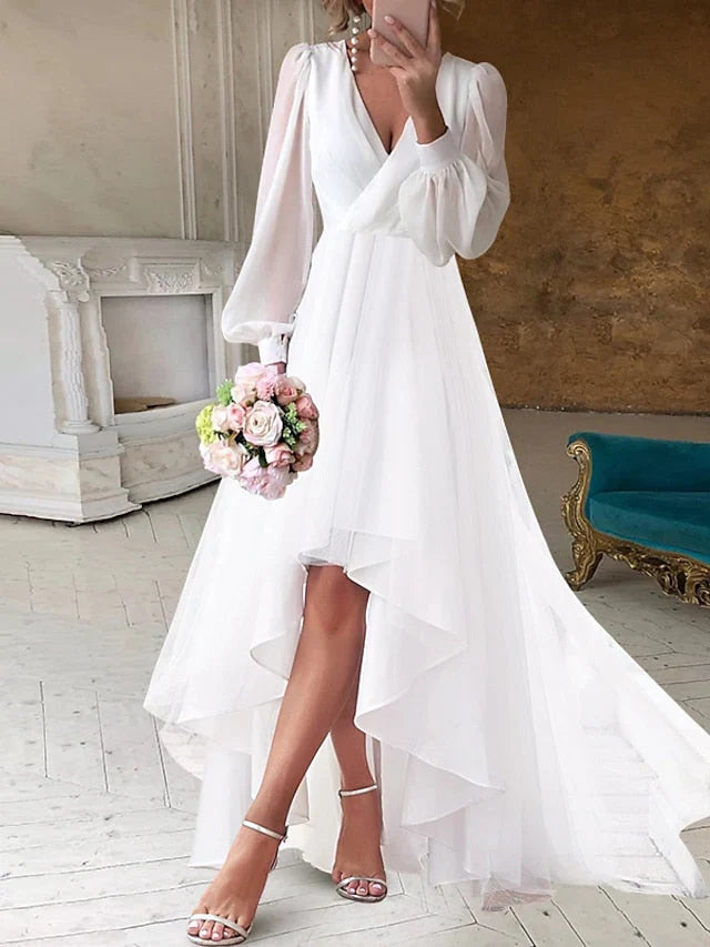 A-Line V-Neck Asymmetric Wedding Dress - Chloe Dress