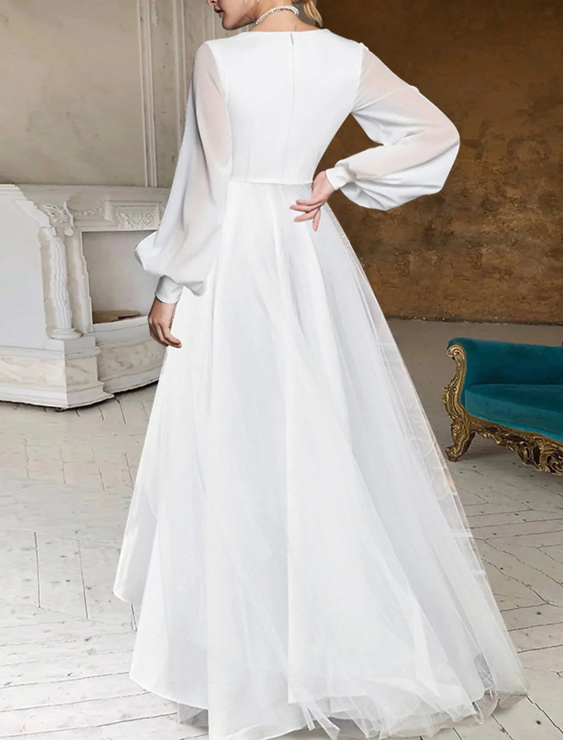 A-Line V-Neck Asymmetric Wedding Dress - Chloe Dress