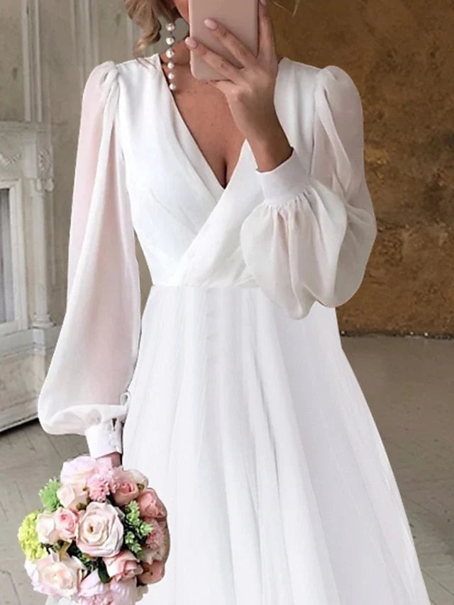 A-Line V-Neck Asymmetric Wedding Dress - Chloe Dress