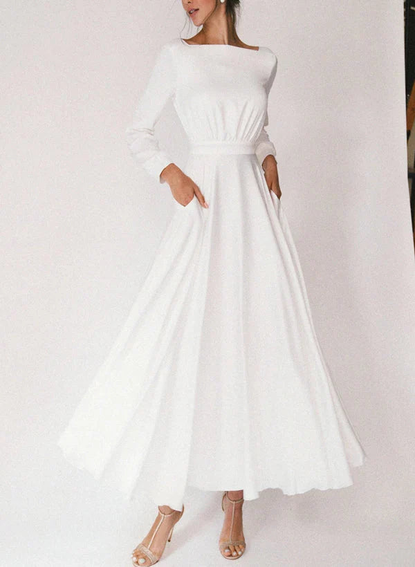 A-Line Square Neck Tea-Length Wedding Dress - Chloe Dress