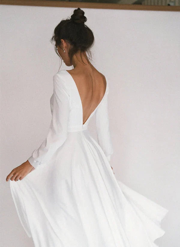 A-Line Square Neck Tea-Length Wedding Dress - Chloe Dress