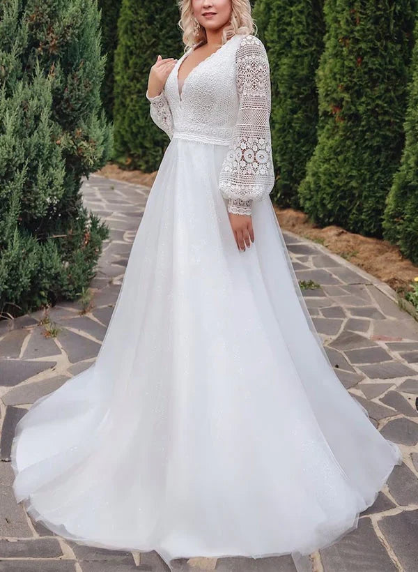 A-Line V-Neck Lace Wedding Dress - Chloe Dress