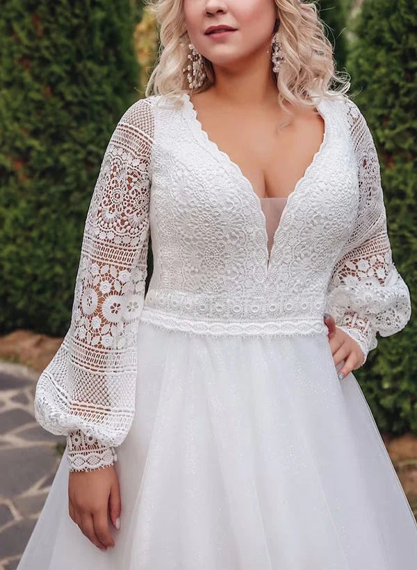A-Line V-Neck Lace Wedding Dress - Chloe Dress