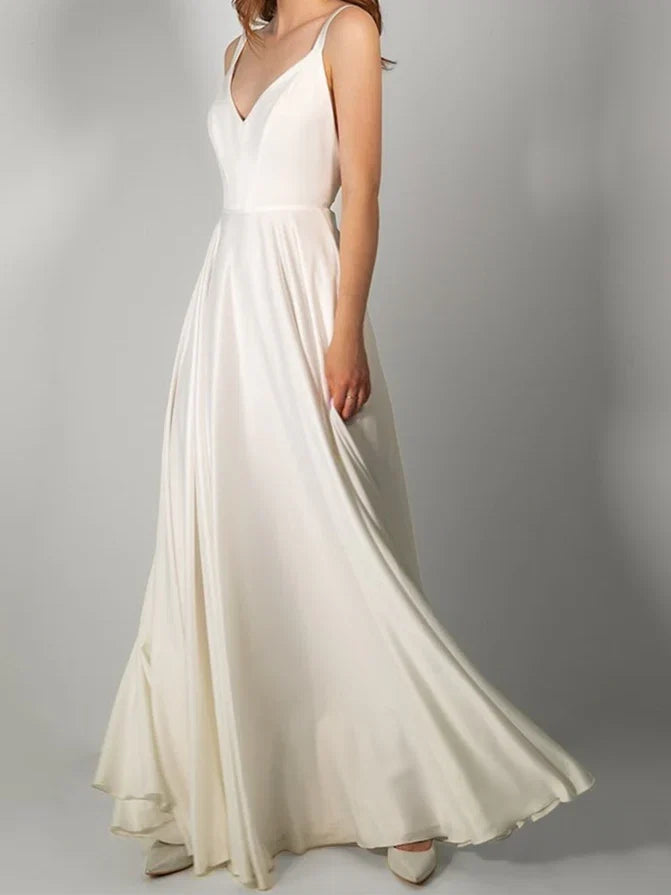 A-Line V-Neck High Slit Wedding Dress - Chloe Dress