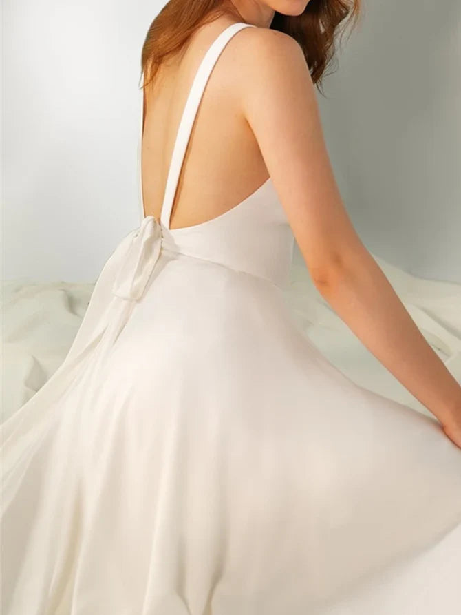 A-Line V-Neck High Slit Wedding Dress - Chloe Dress