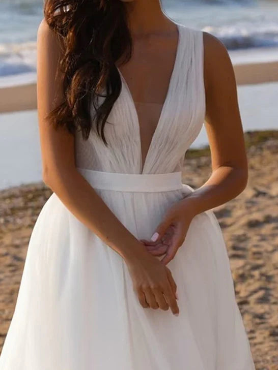 A-Line V-Neck Floor-Length Wedding Dress - Chloe Dress