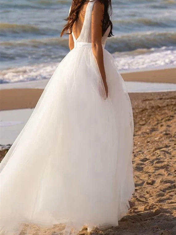 A-Line V-Neck Floor-Length Wedding Dress - Chloe Dress