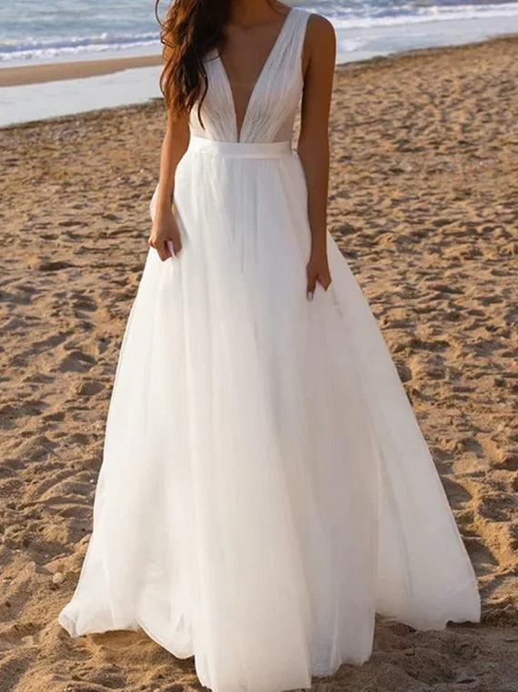 A-Line V-Neck Floor-Length Wedding Dress - Chloe Dress