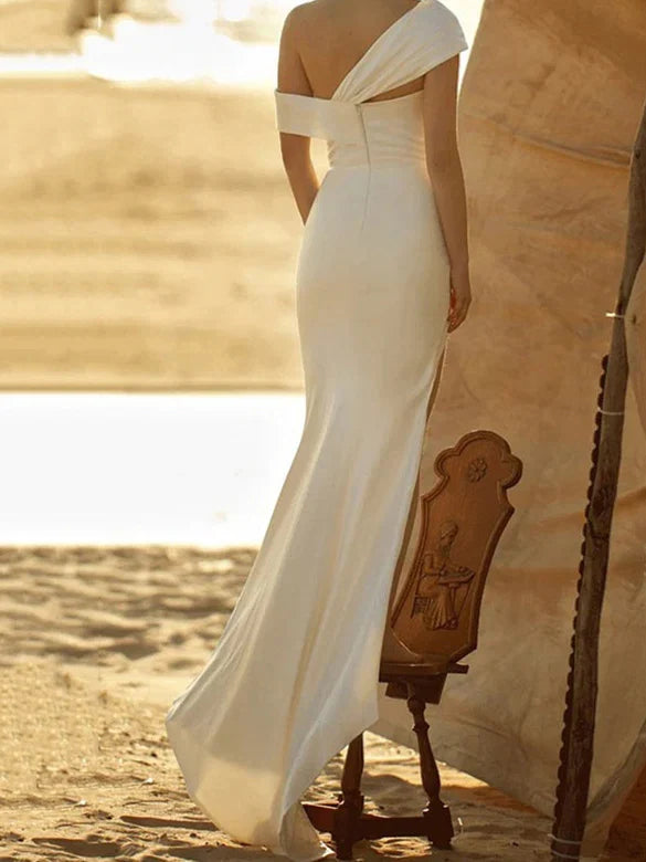 Satin High Slit Wedding Dress - Chloe Dress