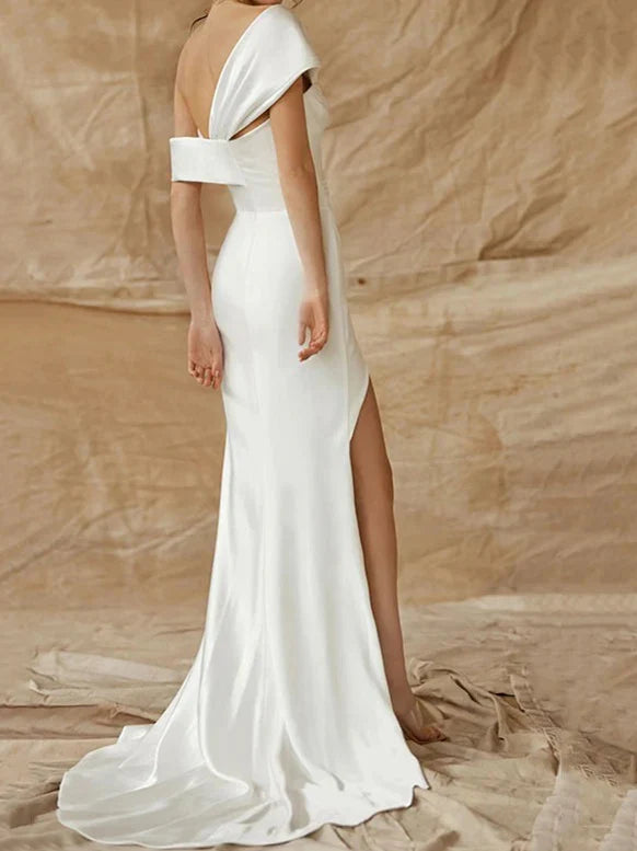 Satin High Slit Wedding Dress - Chloe Dress