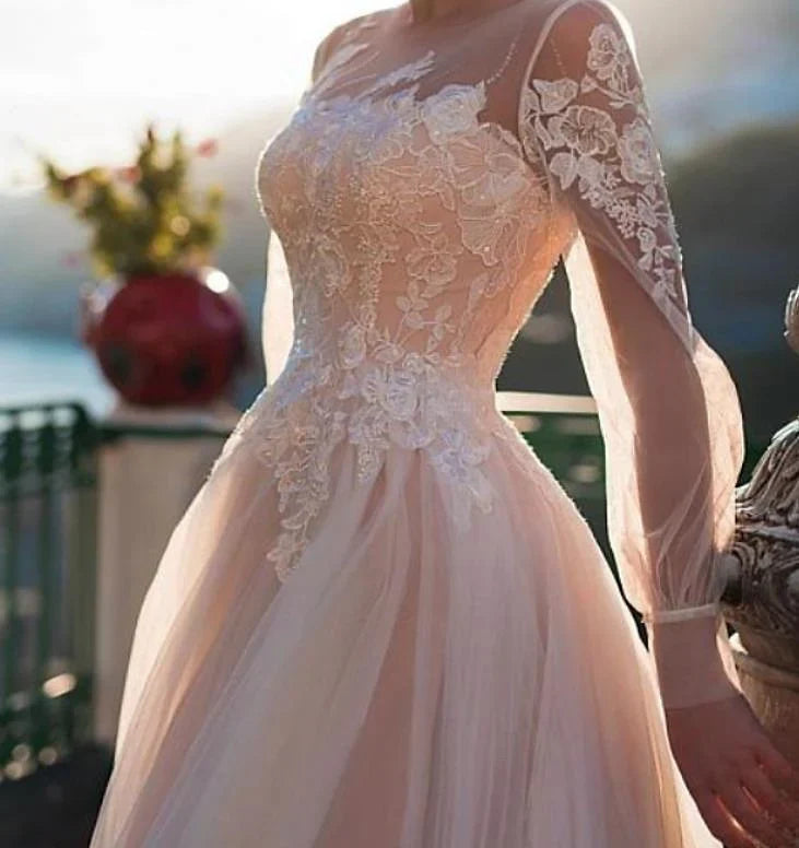 A-Line Illusion Embroidered Wedding Dress - Chloe Dress