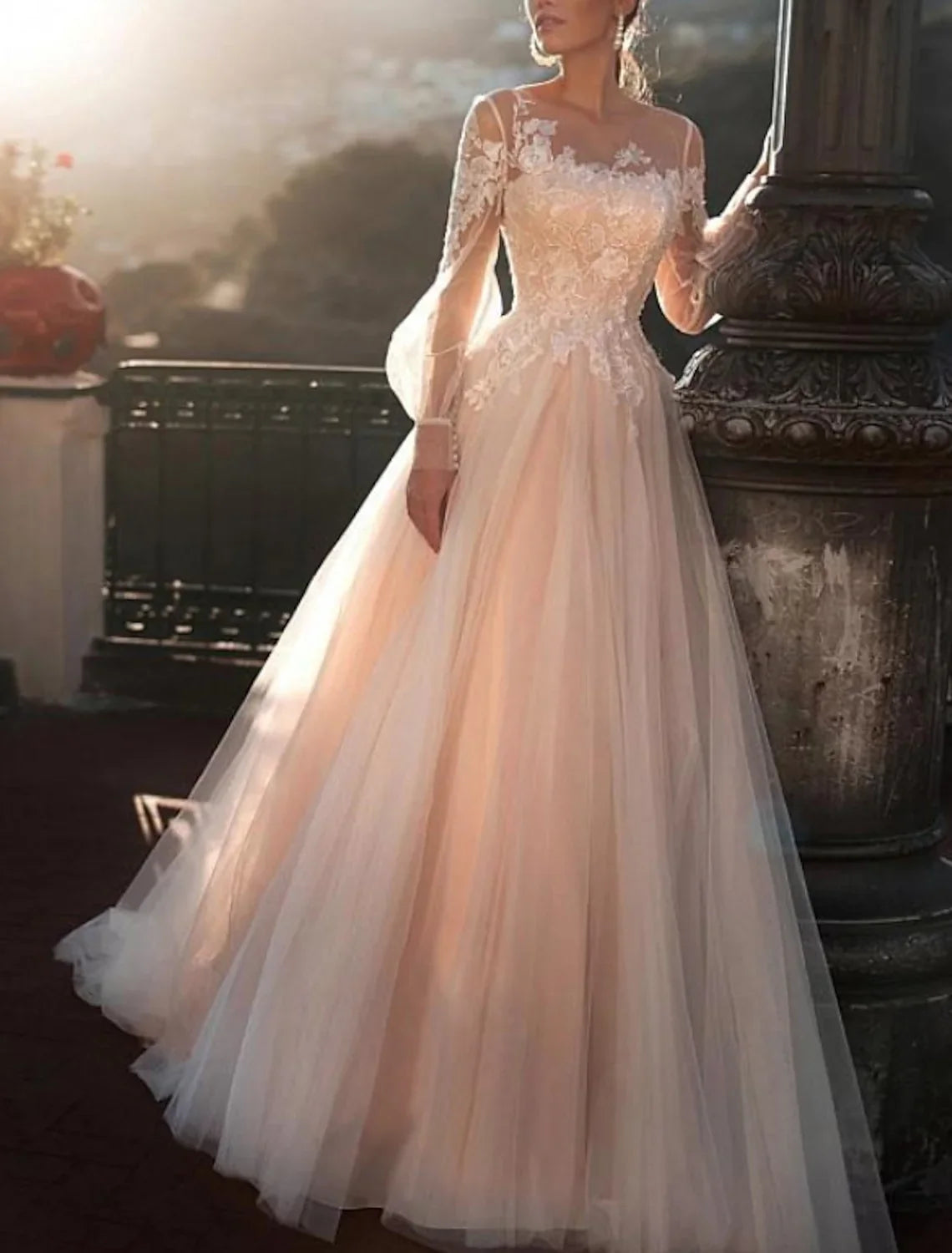 A-Line Illusion Embroidered Wedding Dress - Chloe Dress