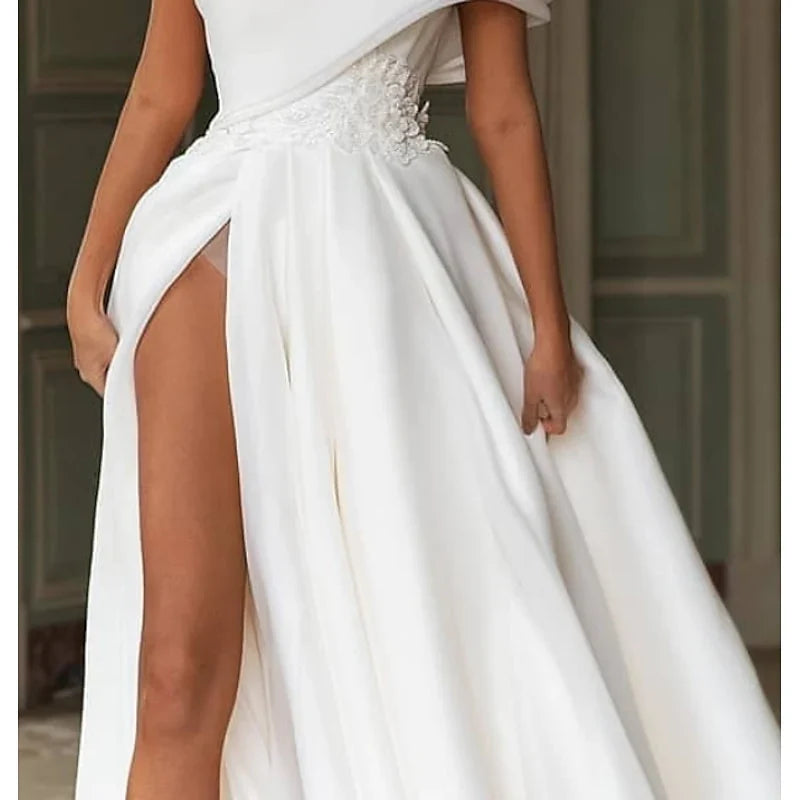 A-Line One-Shoulder Lace Applique Wedding Dress - Chloe Dress