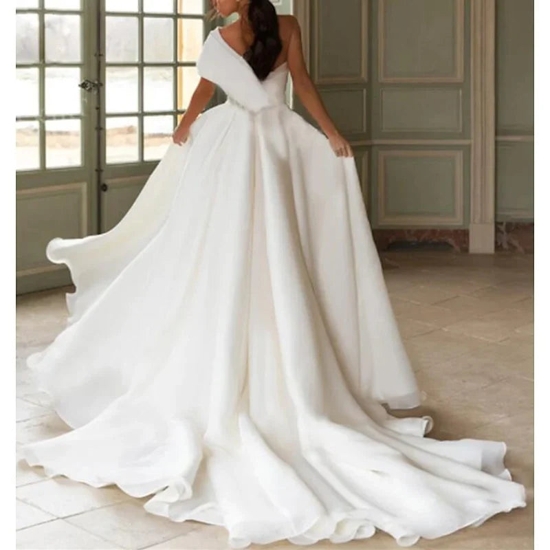 A-Line One-Shoulder Lace Applique Wedding Dress - Chloe Dress