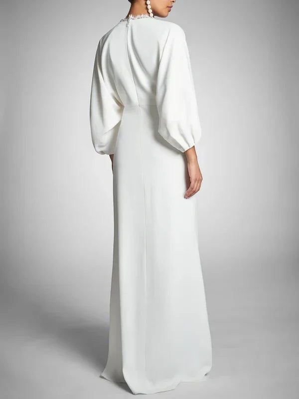 V-Neck Long Sleeve Floor-Length Wedding Dress - Chloe Dress