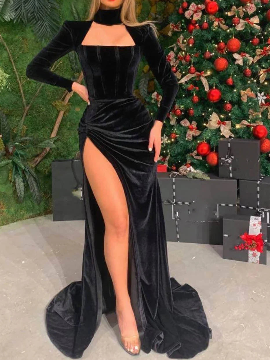 Long Sleeve High Slit Dress - Chloe Dress