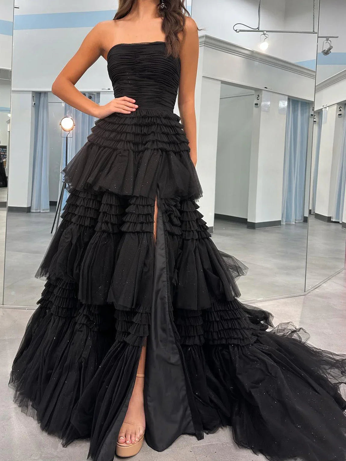 A-Line Strapless High Slit Prom Dress - Chloe Dress