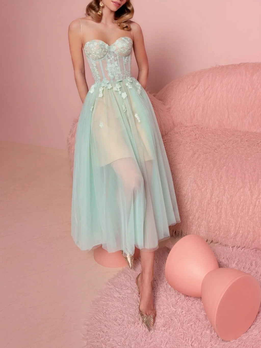 A-Line Strapless Sleeveless Tea-Length Cocktail Dress - Chloe Dress