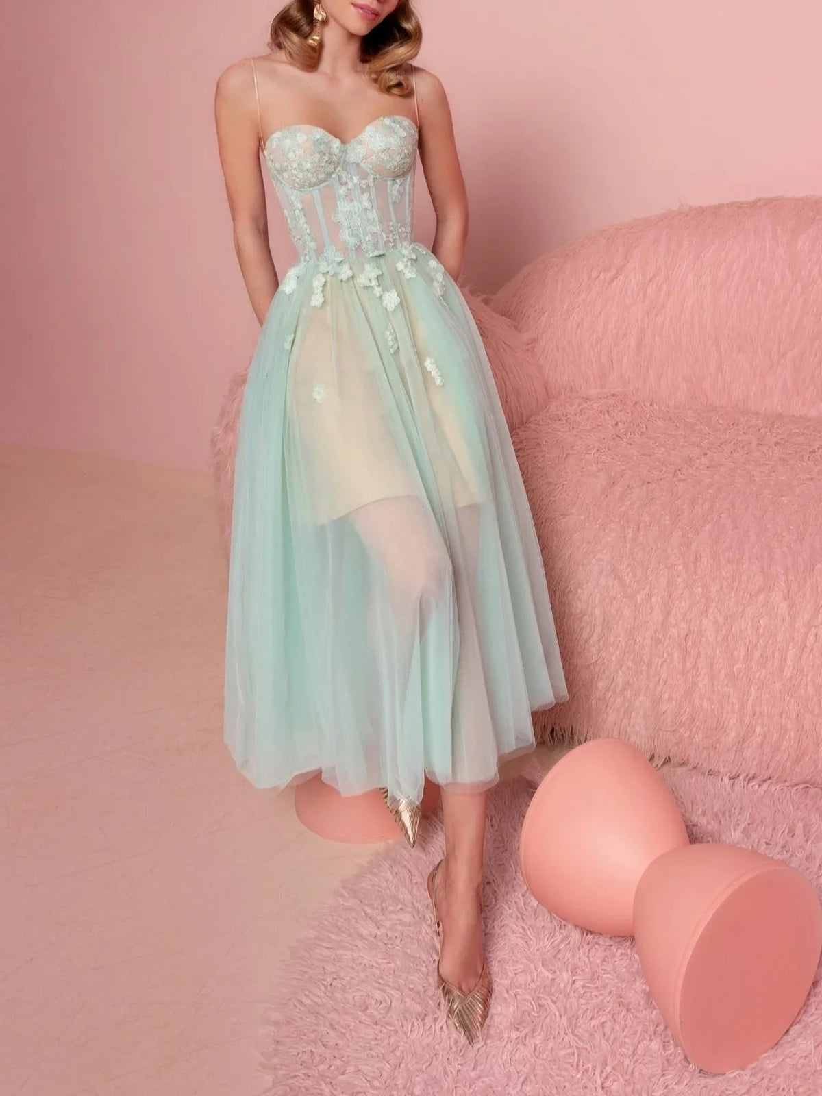 A-Line Strapless Sleeveless Tea-Length Cocktail Dress - Chloe Dress