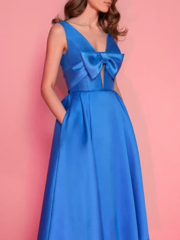 A-Line V-Neck Sleeveless Tea-Length Cocktail Dress - Chloe Dress