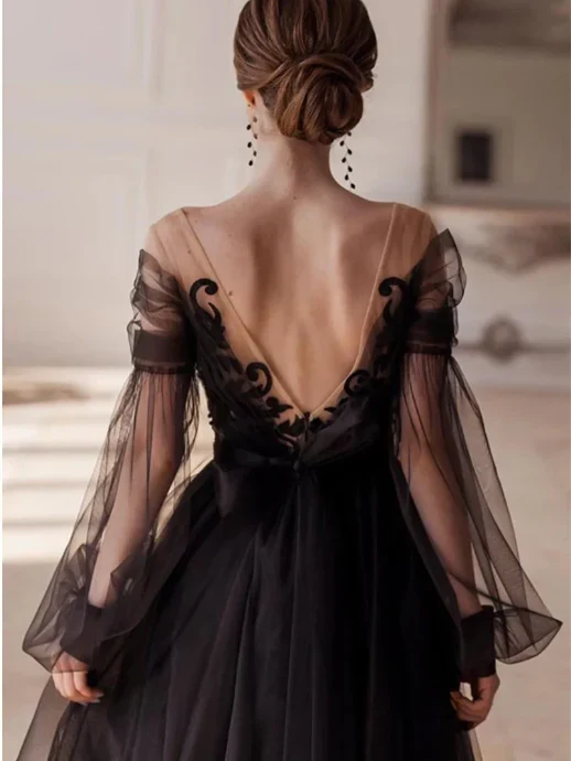 A-Line V-Neck Long Sleeve Ankle-Length Evening Dress - Chloe Dress