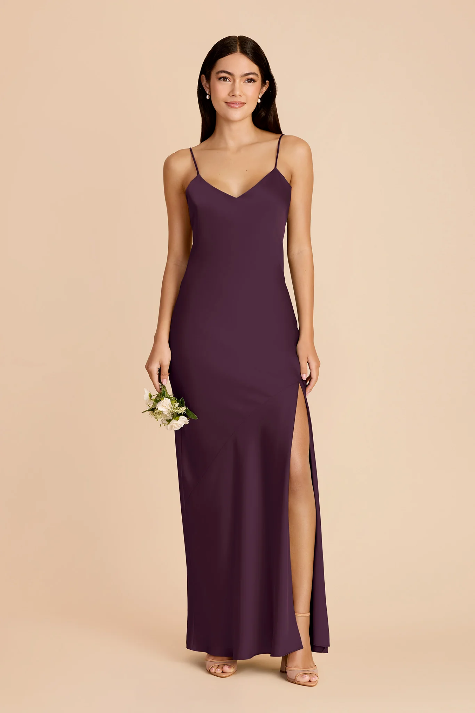 Plum Spaghetti Strap Chiffon High Slit Mini Wedding Dress - Chloe Dress