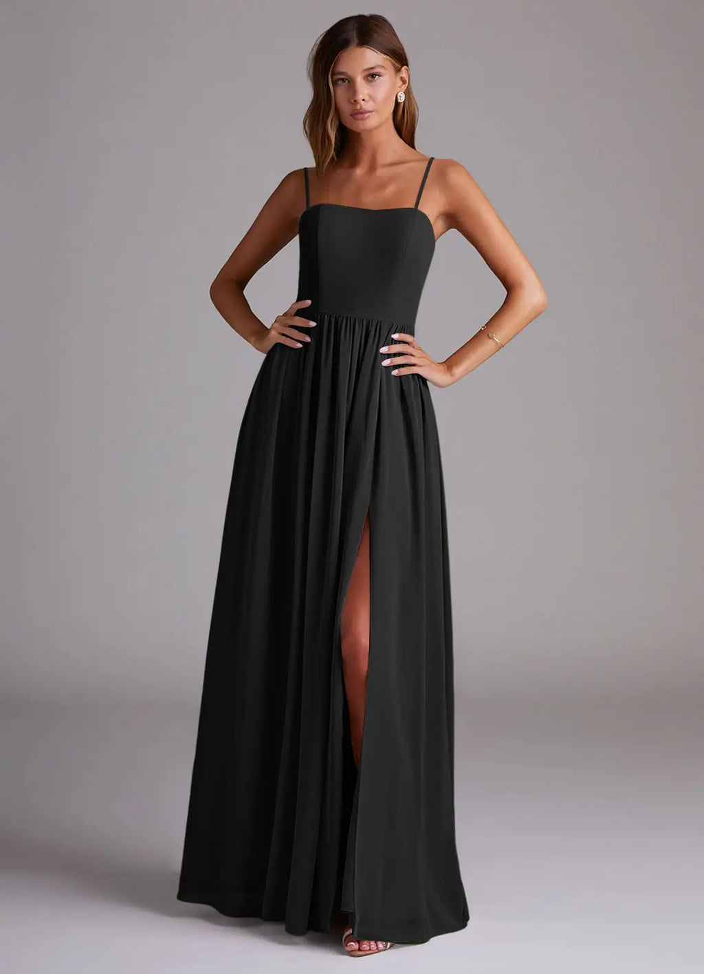 Spaghetti Strap Chiffon Open Back High Slit Floor-Length Wedding Dress - Chloe Dress