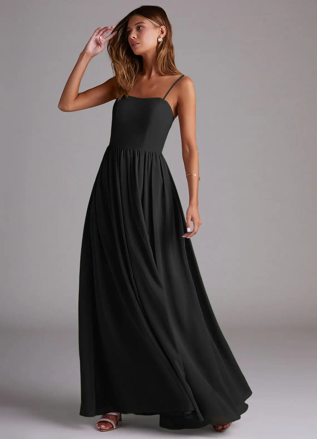 Spaghetti Strap Chiffon Open Back High Slit Floor-Length Wedding Dress - Chloe Dress