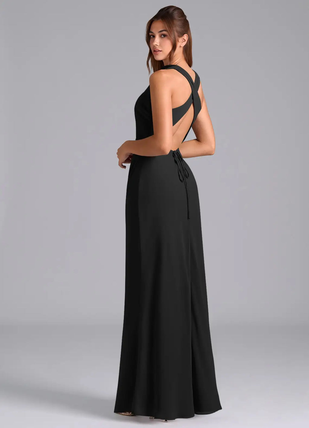 Sheath High Neck Chiffon Sleeveless Floor-Length Wedding Dress - Chloe Dress