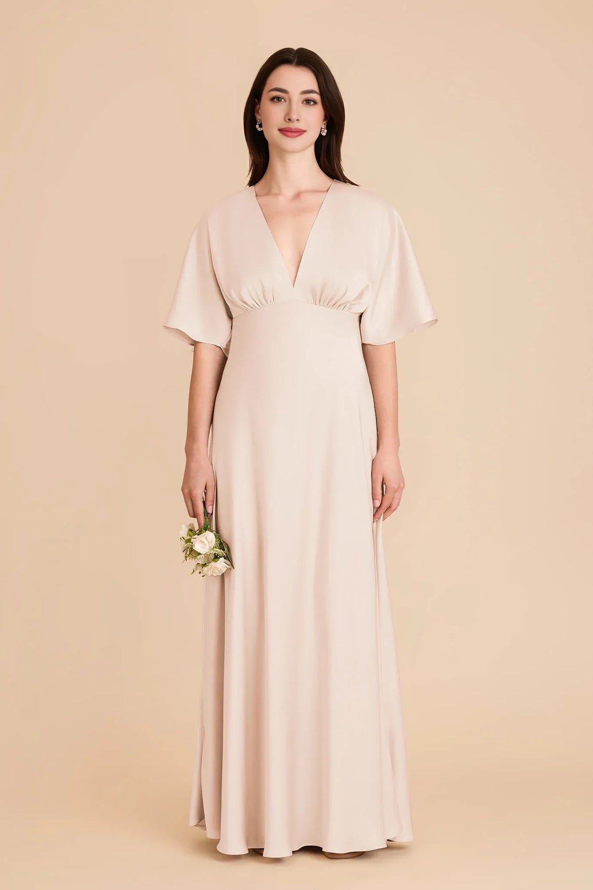 A-Line V-Neck Satin Pleated Floor-Length Wedding Dress - Chloe Dress