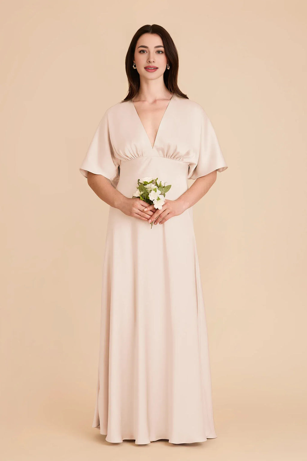 A-Line V-Neck Satin Pleated Floor-Length Wedding Dress - Chloe Dress