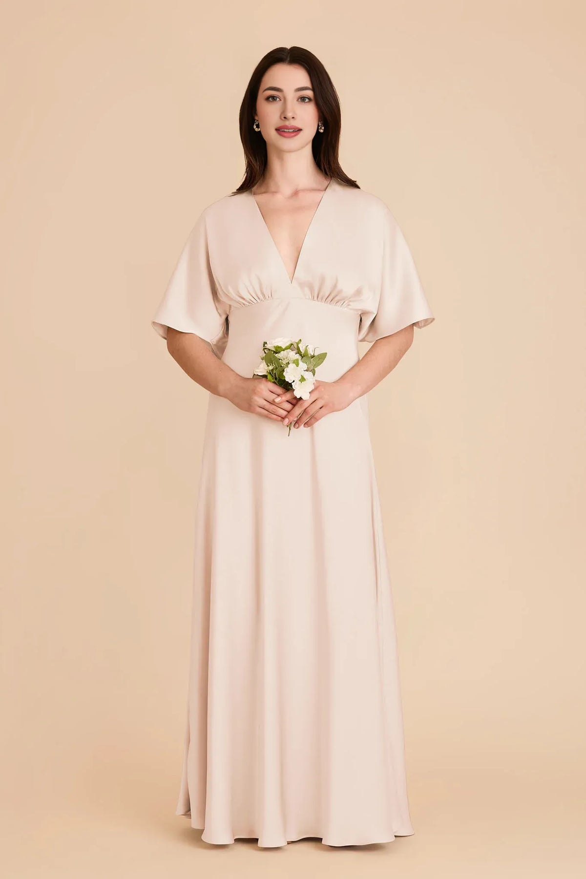 A-Line V-Neck Satin Pleated Floor-Length Wedding Dress - Chloe Dress